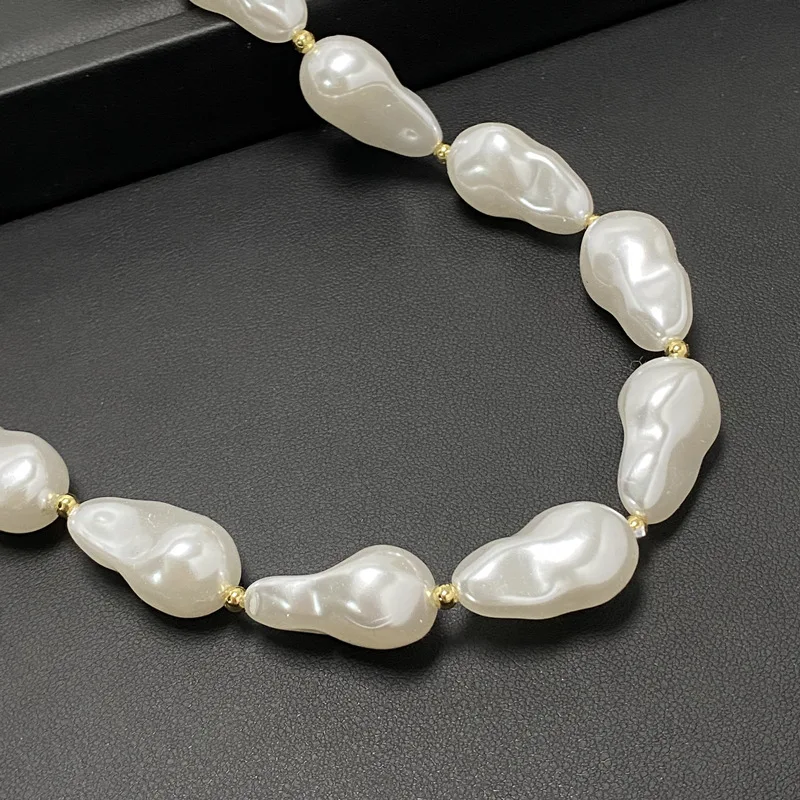 Big Pearl Necklace Stainless Steel OT Clasp Choker Pearl Necklace Vintage Baroque Pearl Necklace