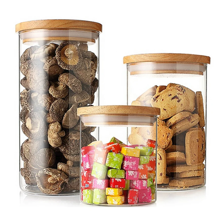 Wholesale Kitchen Borosilicate Glass Airtight Food Storage Container With Bamboo Wood Lid