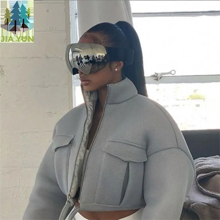 New Arrival Sense Of Future Mesh Autumn Winter Zipper Solid Pocket Coats And Jackets Women