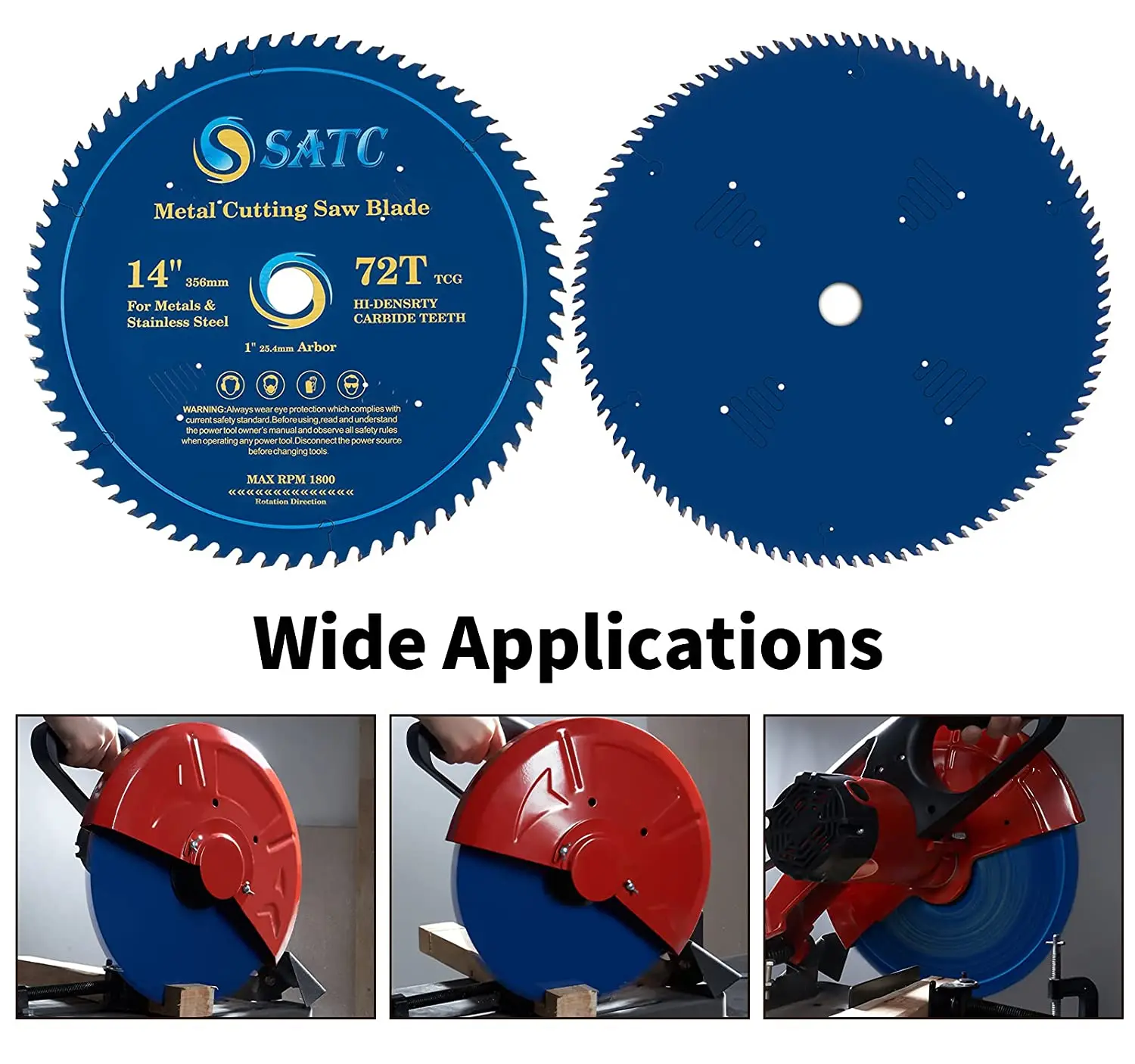 Abrasive Rail Cutting Disc 14 Inch Saw Blades 72 Teeth Cutting Blade with 1-In Arbor for Purpose Hard/Soft Wood
