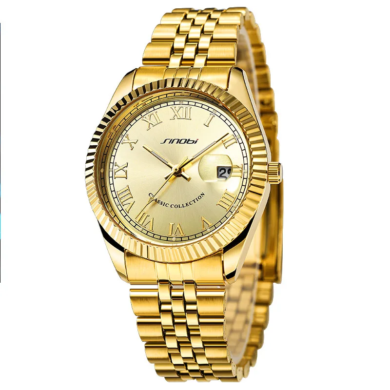 Sinobi gold watch men luxury watches custom logo Brand relogio Luxury Quartz mens wrist luxury hour golden watch for men
