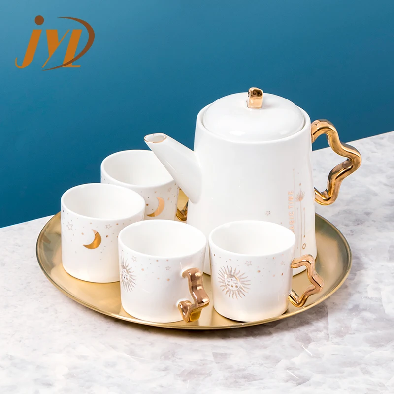 Afternoon tea set exquisite custom porcelain coffee tea cup and pot luxury ceramic teapot set with gold rim