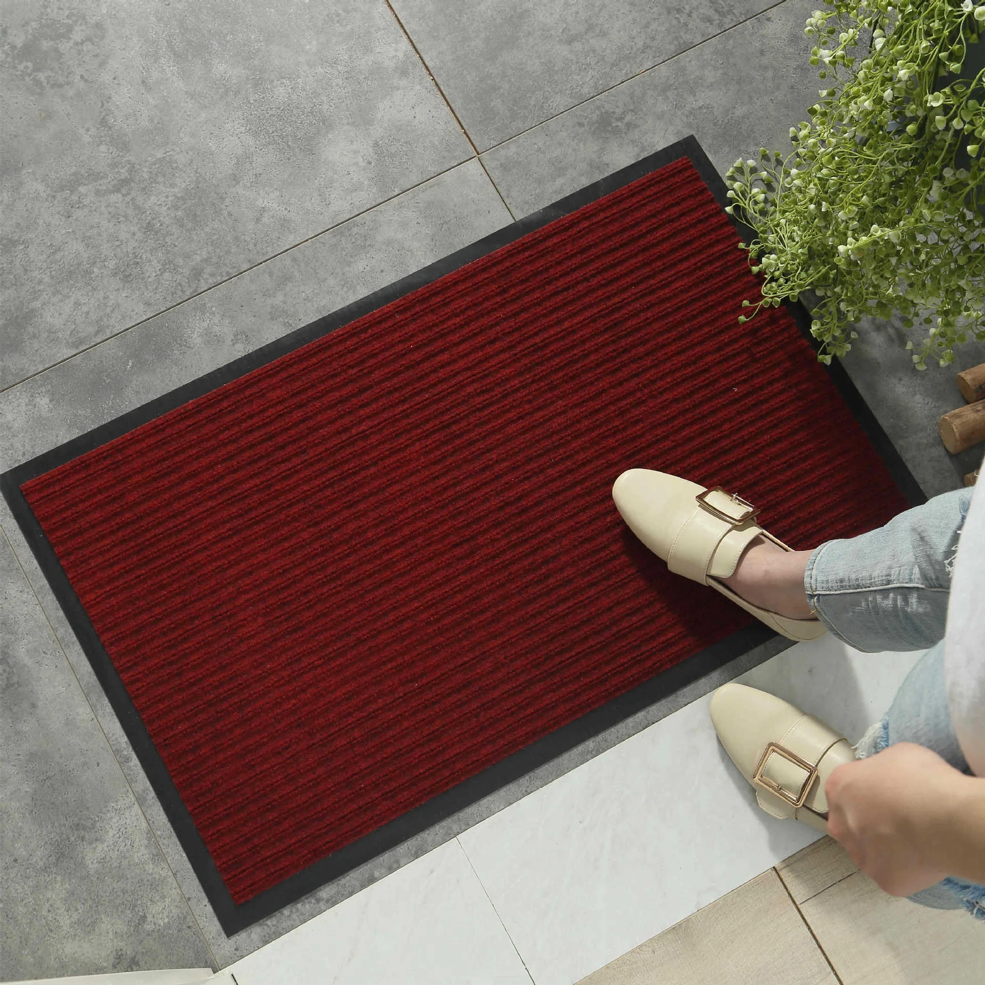 Outdoor Polyester Double Stripe Rib Doormat Anti Slip Door Mat Entrance PVC Floor Mat