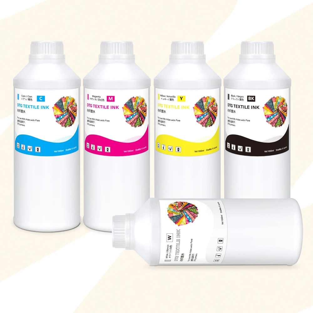 1000ml Color White Textile Pigment Ink DTG Ink For Epson Dx5 Dx6 Dx7 4720 5113 I3200 Xp600 Tx800 1390 L800 L1800 Printhead