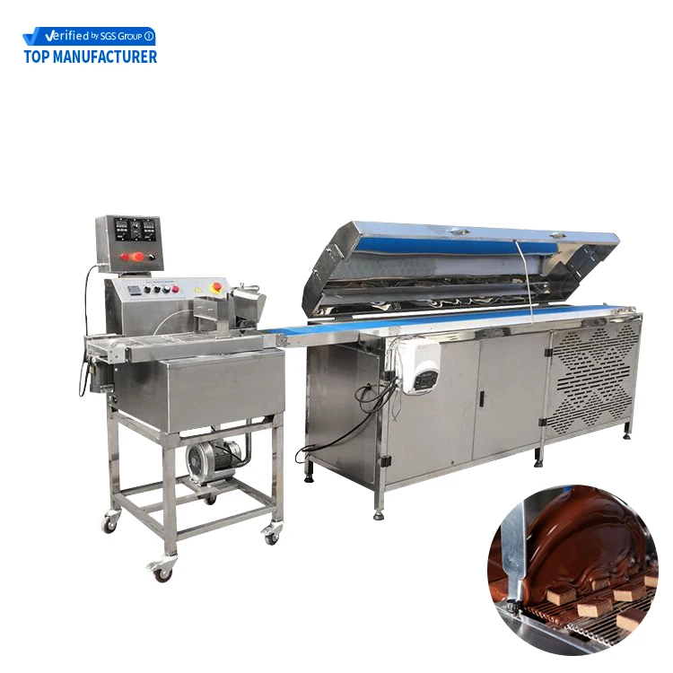 2023 table top mini chocolate enrobing coating machine small chocolate making line for bar wafers biscuit production