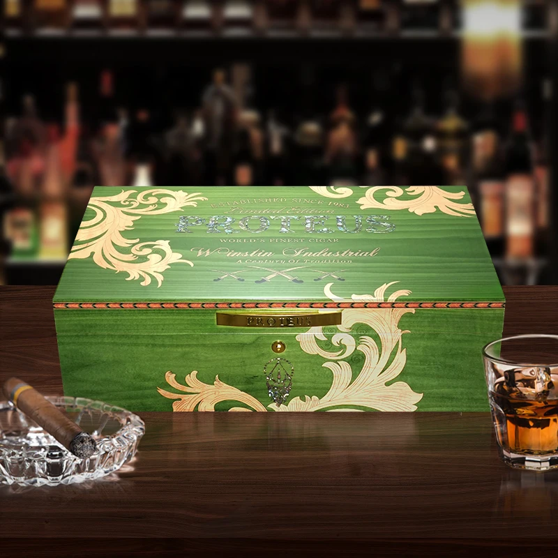 Luxury Cigar Accessories Wooden Cigar Cabinet with Humidifier and Hygrometer Humidor Piano Painted Cedar Wood Lacquer
