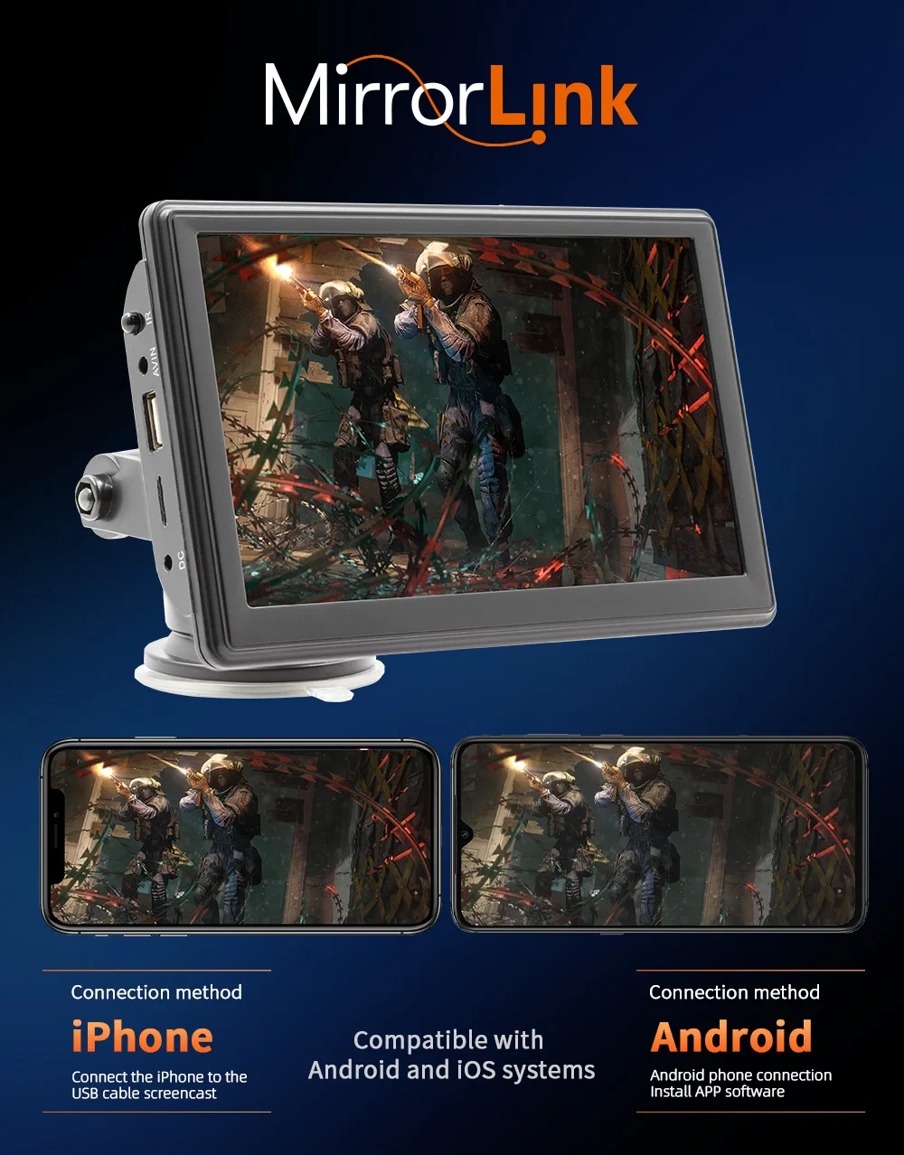 7 Inch Car Player Android X500W Carplay Screen Car Monitor With Reverse Camera Dash Cam Dvr