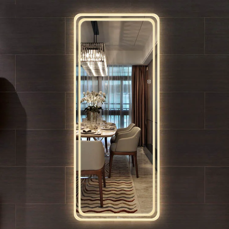 5mm Full length Dressing mirror led floor stand backlit mirror with touch sensor