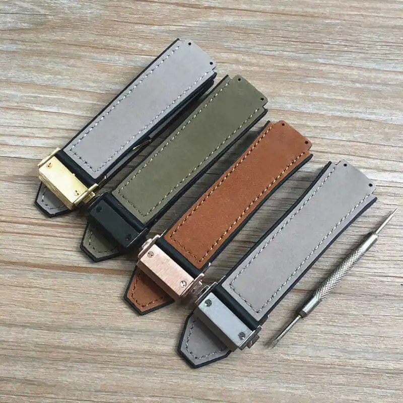 
Casual style light brown genuine men watch leather strap for hublot watch 