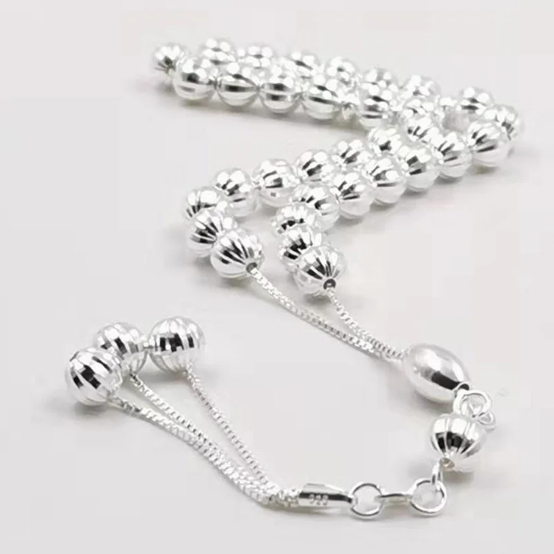 
 100% настоящий Серебряный 925 пробы Tasbih 925 чистые серебряные четки 33 бусины мусульманский браслет Исламский подарок турецкий стиль ювелирные изделия  