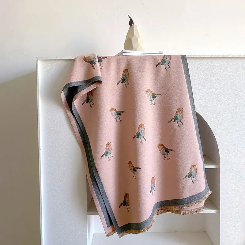 Wholesale Winter Animal Cute Little Bird Scarf For Women Cashmere Feel Soft Warm And Windproof Thick Shawls Wraps For Ladies