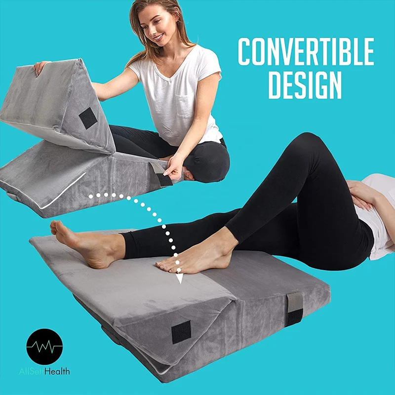 Hot selling 2 pcs reversible anti-Snoring reading pillows memory foam headboard legs and back support bed wedge pillow
