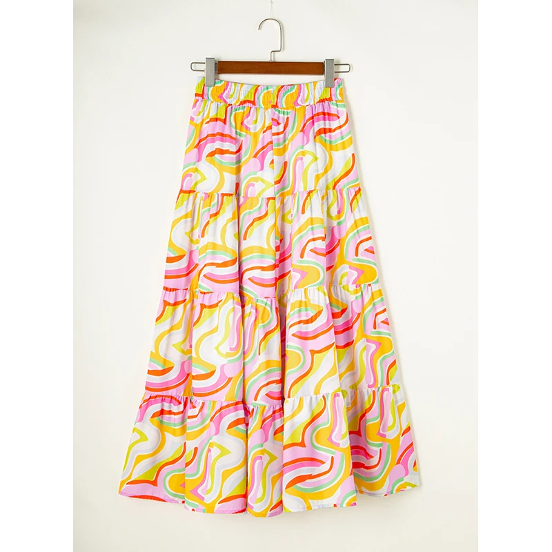 Dear-Lover New Arrivals Abstract Leopard Print Tiered Flowy Long Maxi Skirts For Women