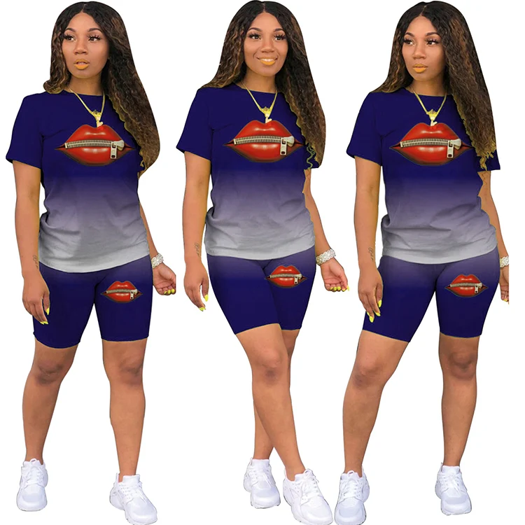 
New Design Casual Wholesale Print Tie Dye Ladies Women Two Piece Set Short Pants spring summer women tracksuits set casual 