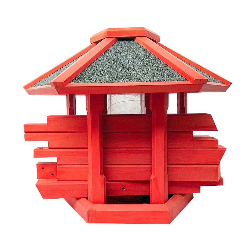 Rainproof Garden Outdoor Decorative Column Type Wooden Floor Type Feeder Bird Feeder for Outside with Pole