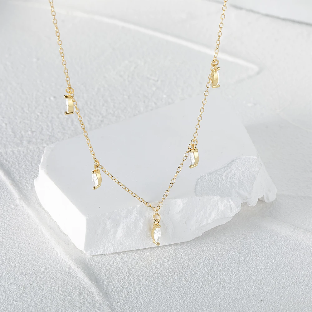 Dainty Zircon 925 Sterling Heart Women Day Pendent Pearl Crafted Cross Jewelry Mom Clover 18K Gold Plated Silver Necklace