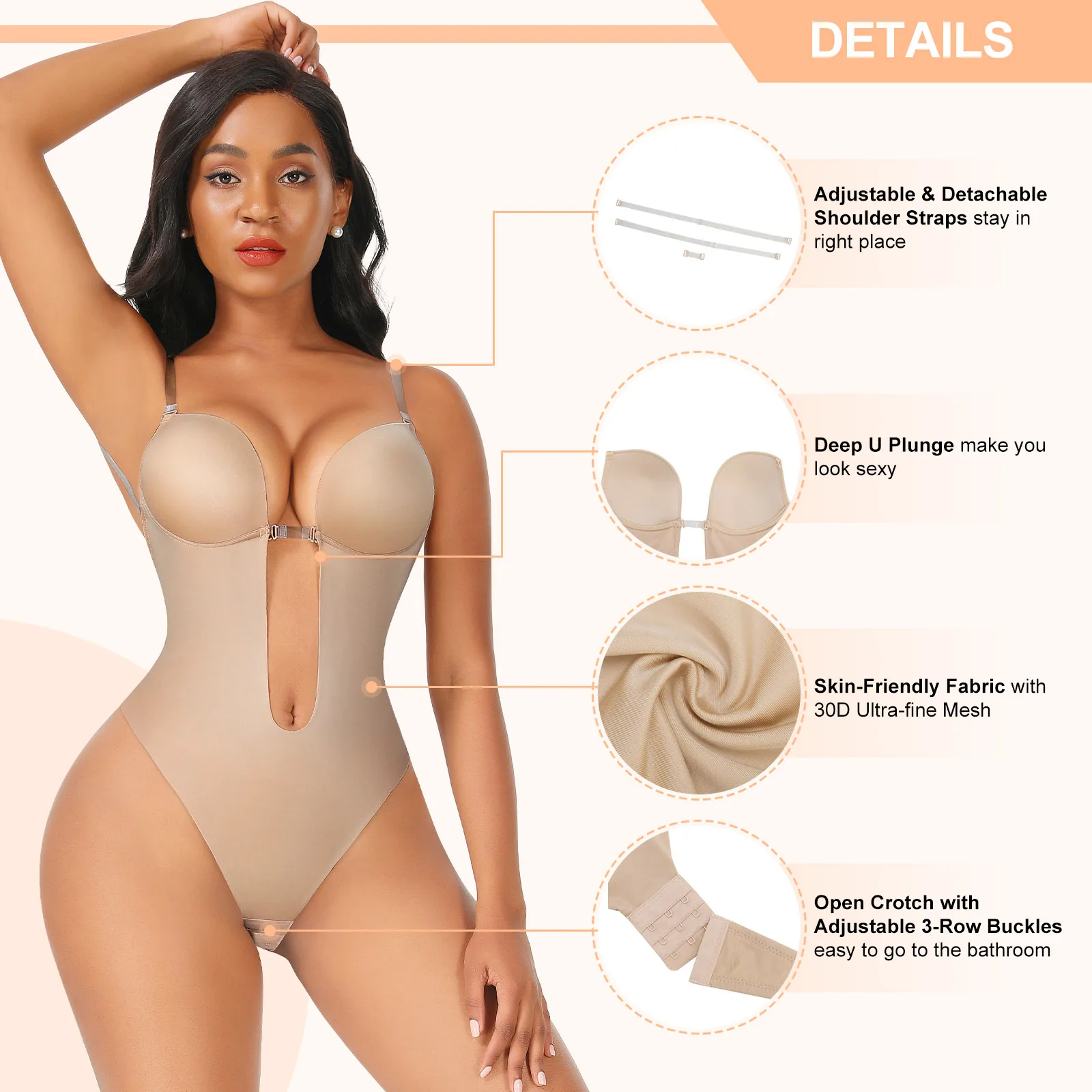 Waistdear Dropshipping Women Slimming Thong Tummy Control  Abdomen Control backless women Shapewear Body Shaper bodysuit