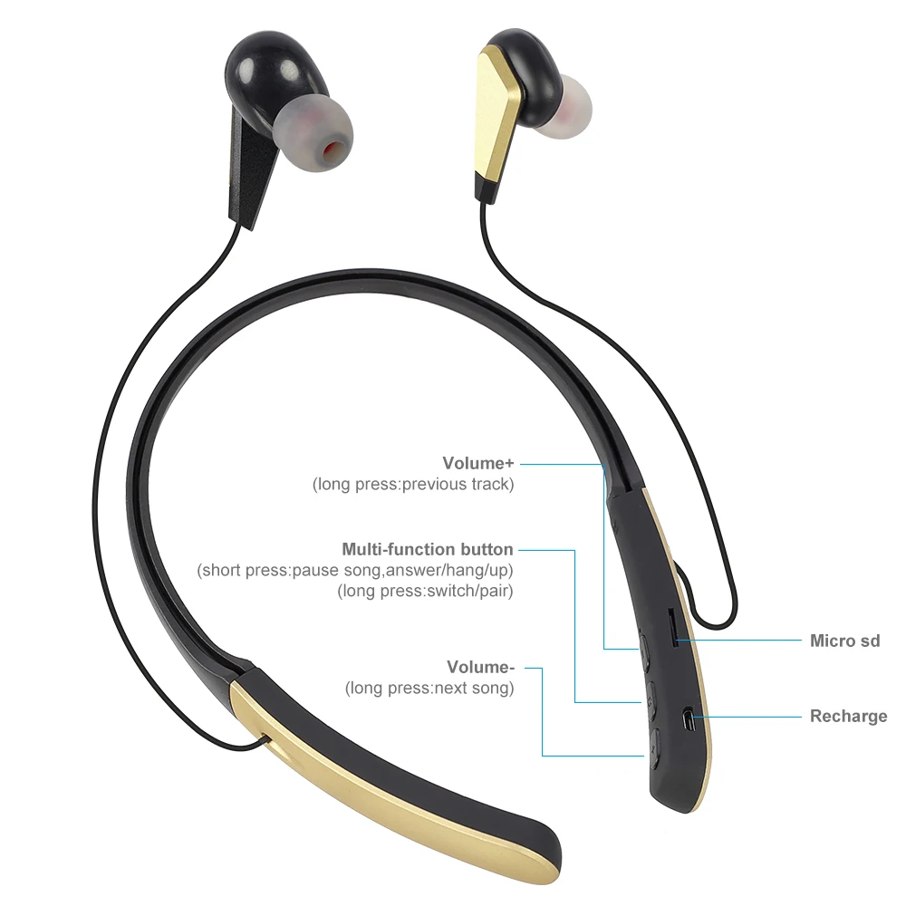 
Hot Selling Aerobics Neck Style Headphones Wireless earphone Neckband 1800 mAh neck Headphone 
