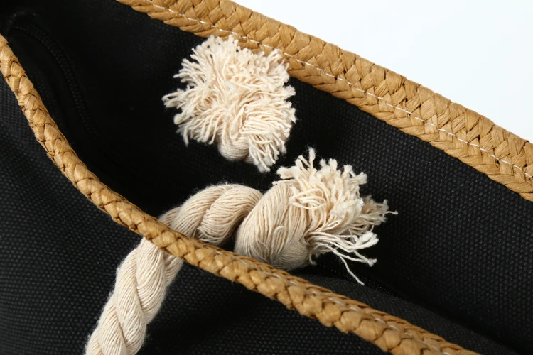 Women straw weaving summer tote beach bag women Newest pictures lady fashion handbag canvas tote bag with rope handle