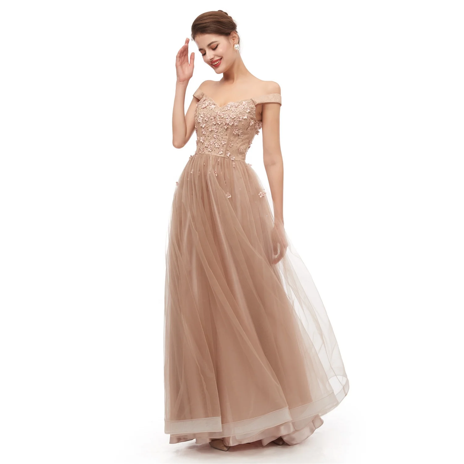 
Gorgeous Off the Shoulder 3D Flowers Appliques A Line Prom Dress Evening Gown 