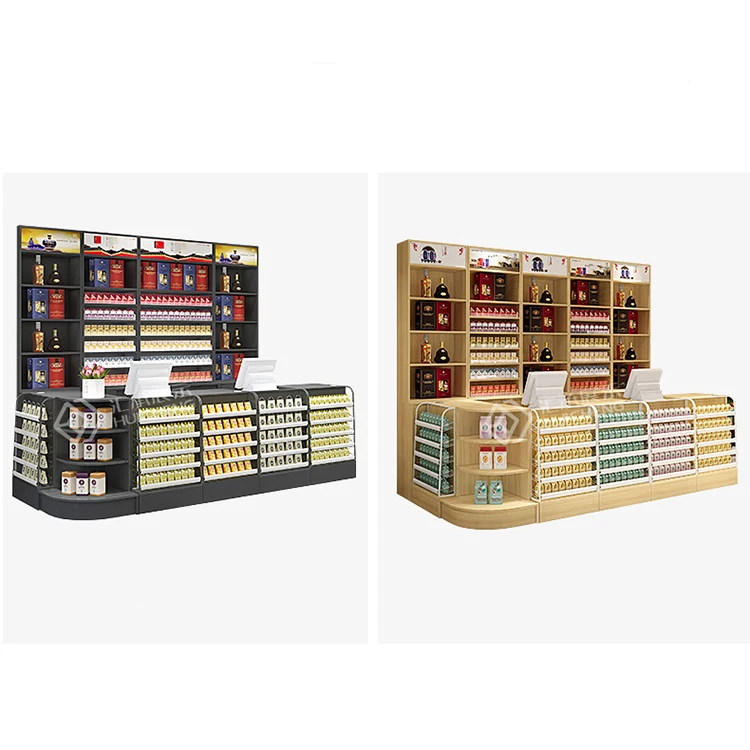 Supermarket Checkout Counter Equipment Shop Cash Counter Fashion Wood Checkout Counter Meicheng