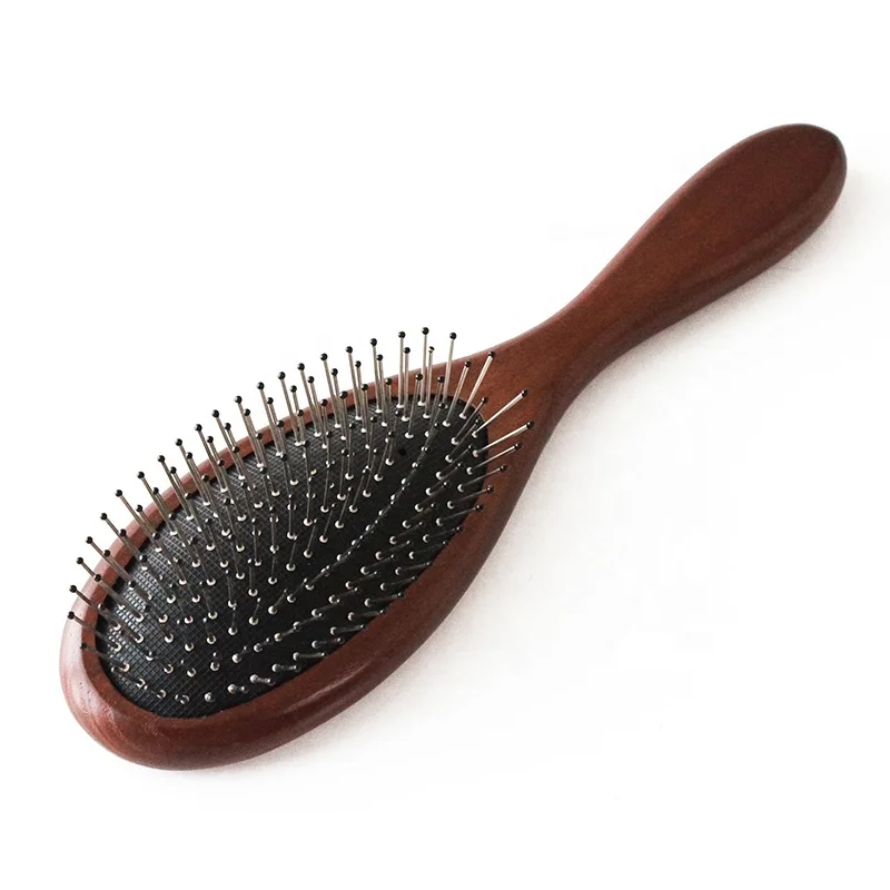 
Oval wooden metal bristle pins detangling hair brush cushion detangler for hair 