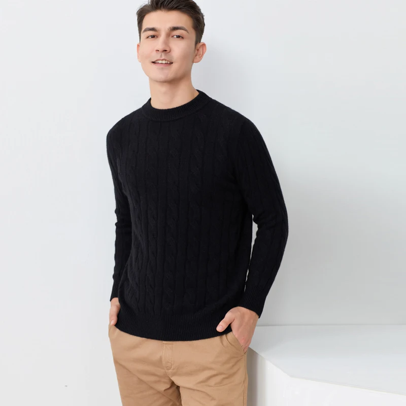 2022 new style autumn winter 100 cashmere men sweaters o-neck solid thick pullovers casual