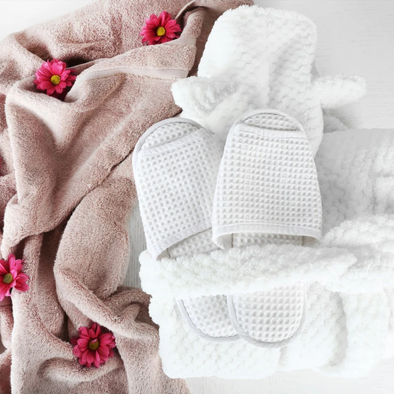 Hotel Customized Logo Luxury Piped Trim Spa Bath Robe 100% Cotton Waffle Bathrobe