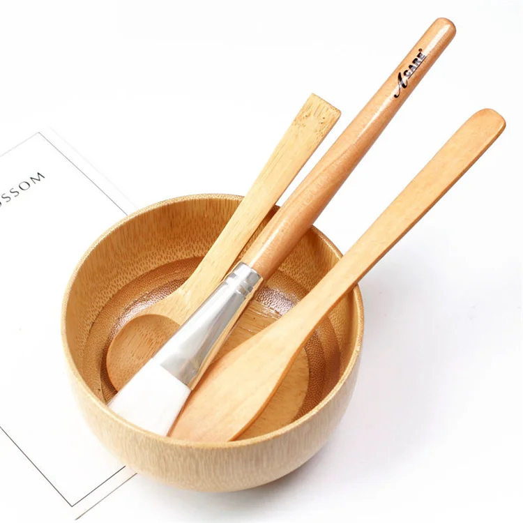 DIY Wooden Face Mask Bowl Set with Brush Spatula Wooden Mask Mixing Tools Face Mask Spatula