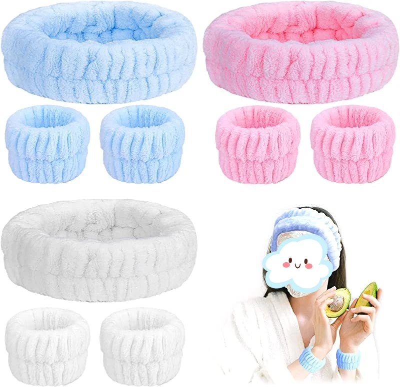 Solid color plush hair band for women face makeup headband wrist strap simple monochrome headband set
