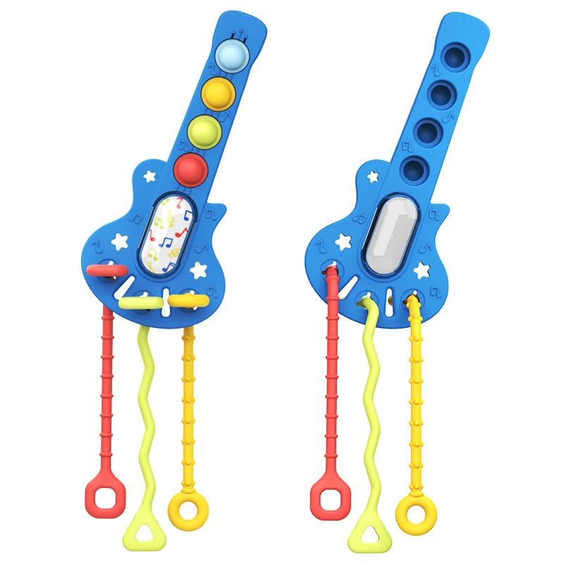New Trend Product Customized Logo Toddler Gift Guitar Shape Pull String Montessori Educational Autism Sensory Silicone Baby Toy