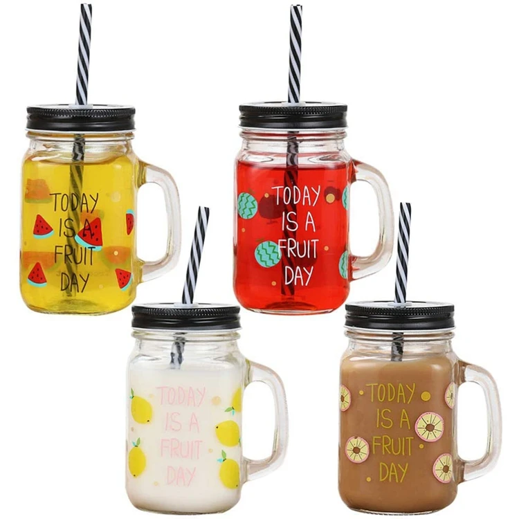 drinking glass bottle mason jars mug handle cup 16oz custom colored beverage glass mason jar