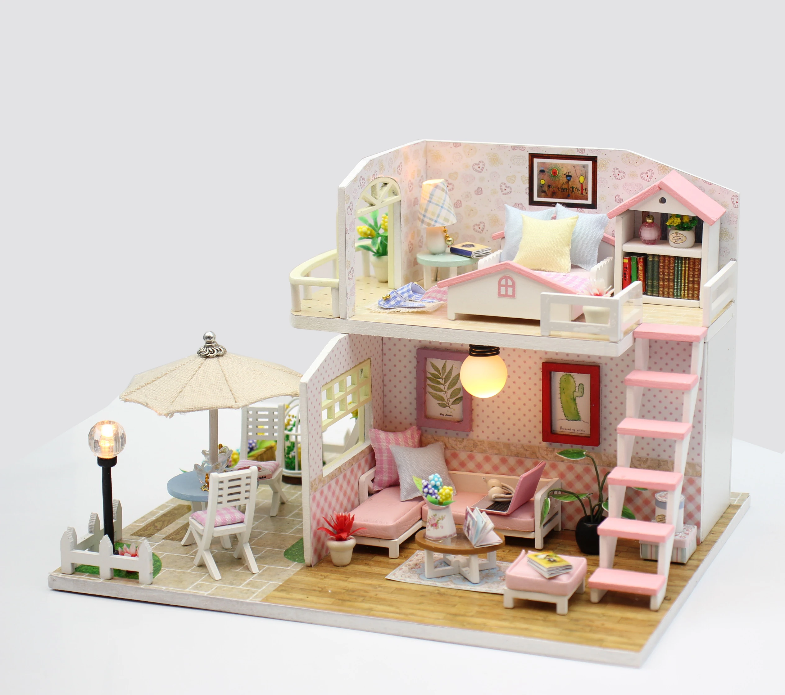 Hongda M033 розовый Лофт современный стиль деревянный кукольный домик Diy Миниатюрный Кукольный домик набор для девочек