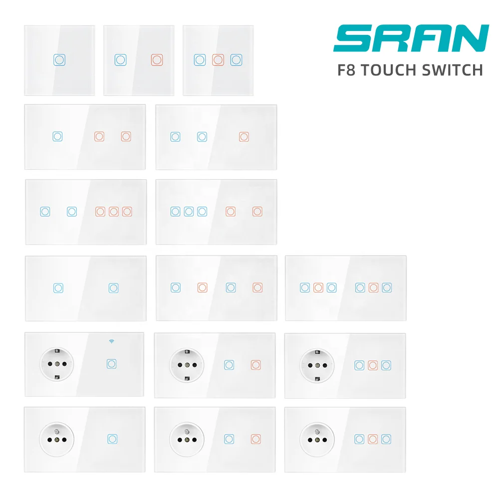  SRAN EU Standard Power Electric Socket Luxury full mirror Tempered glass Panel Wall Light