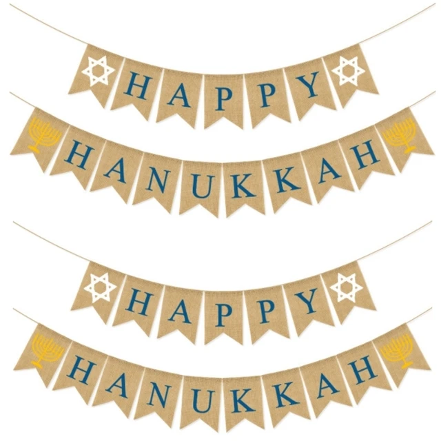 Custom Happy Hanukkah Candlestick Hexagonal star Paper/Felt Banners and flags garland for Jewish New Year Festival Party Decor