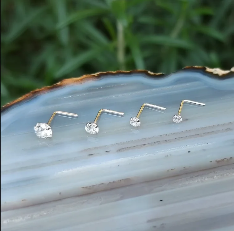 Zircon diamonds 925 sterling silver L shaped nose ring nose piercing jewelry nose stud for women