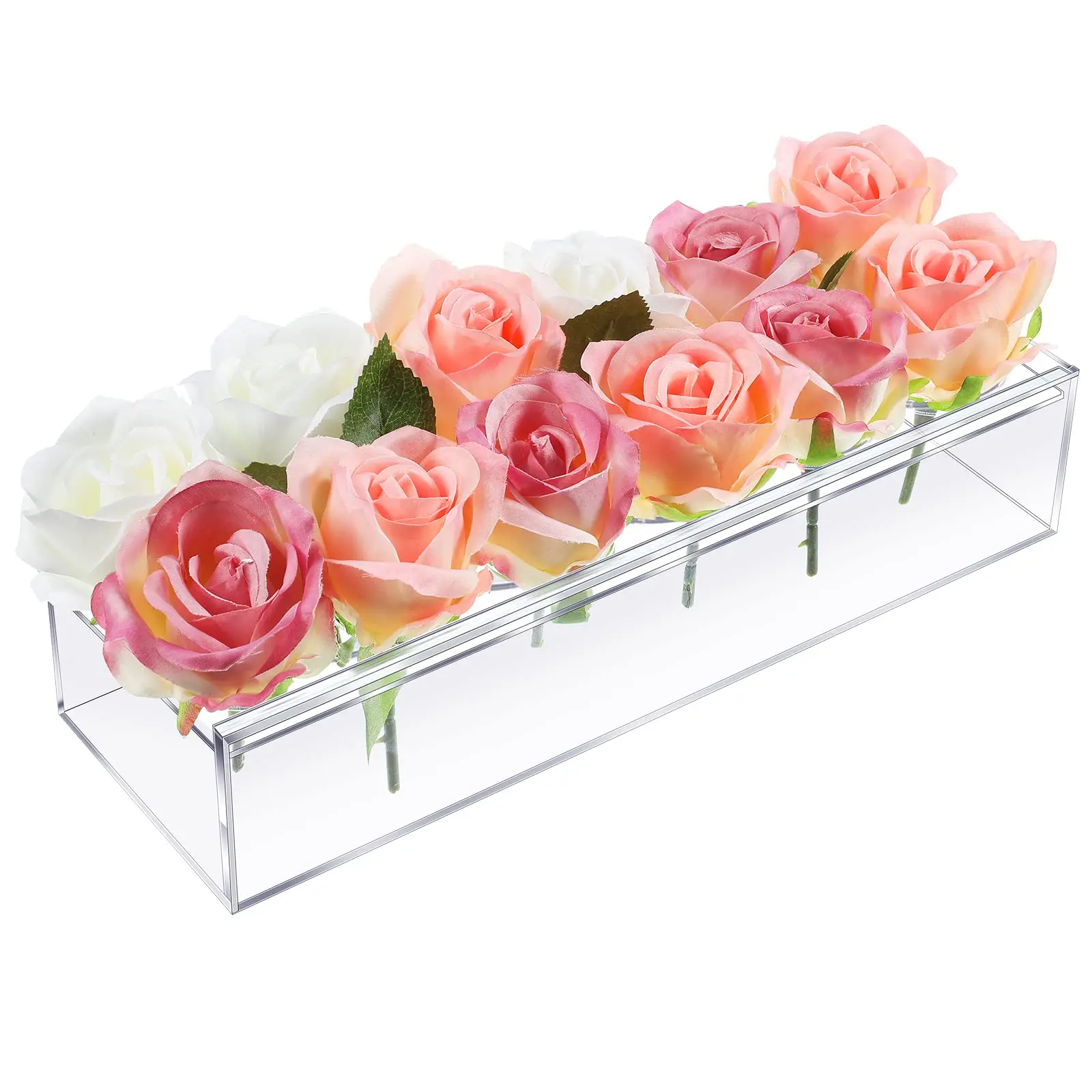 Clear Acrylic Flower Vase Dining Table 12 Inch Long Rectangle Decorative Modern Vase for Weddings Home Decor