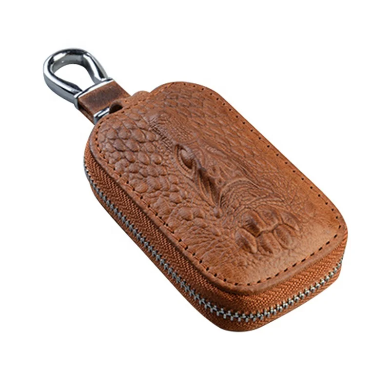 Crocodile Grain Genuine Leather Keychain Key Holder Organizer Pouch Bag Wallet Zipper Key Case Mini Leather Bag For Car Keys