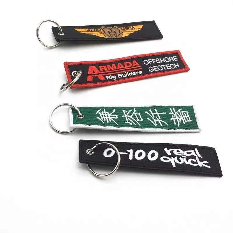 ZD Custom Promotional Crew Woven Fabric Anime Characters Key chain Embroidery Key chain flight Tag