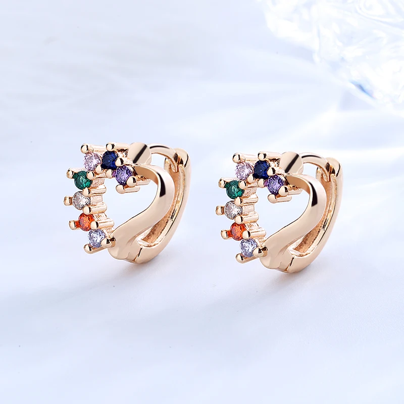 oro laminado unique cubic zirconia stone 18k gold plated heart earring huggies small hoop dozen wholesale