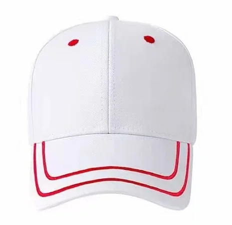 Cotton Personalized Design Your Own Embroidery Logo Sports Caps White with Red Stitching 6 Panel Baseball Caps Hat