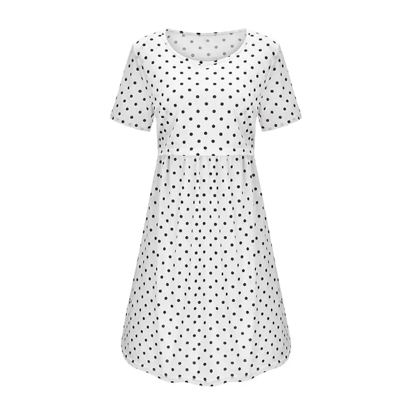 
2021 Maternity Care Mummy Cotton Super Soft Round Collar polka dot Short-Sleeve Midi A Empire Waist Women Dress For Nursing 