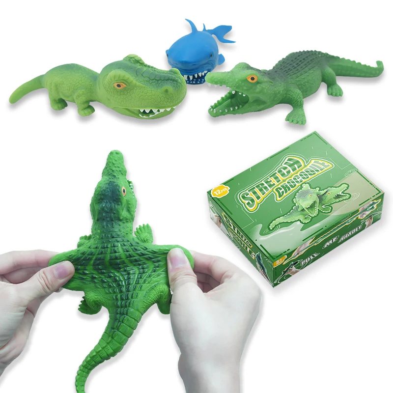 High Quality rubber Stress Reliever Toy Set Stretch Dinosaur Crocodile Shark Animal Toy plastic animal shape stress ball
