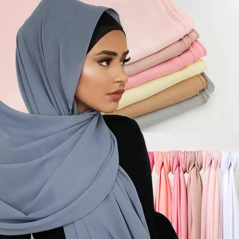 High quality popular summer solid color muslim hijab shawls plain chiffon scarf