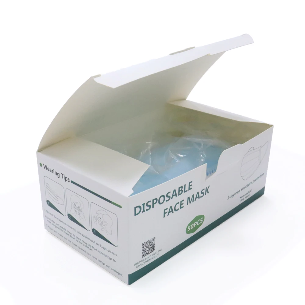 High Quality Disposable Face Mask Packaging Boxes Custom Printed Medical Surgical Face Mask Box Sponge Liner Stamping Printing