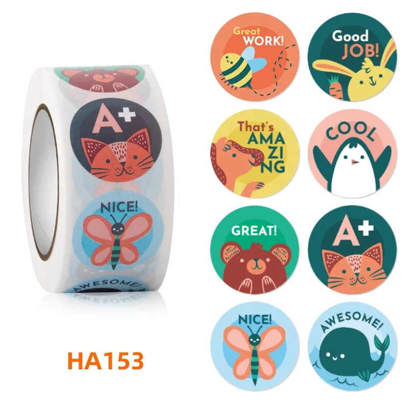 Custom DIY Cartoon Animals Stickers roll Reward Words Stickers for Teachers Encourage Student Kawaii Sticker for Kids Toy