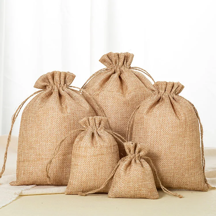 Wholesale Gift Packaging Natural Color  Jute Drawstring  Bag
