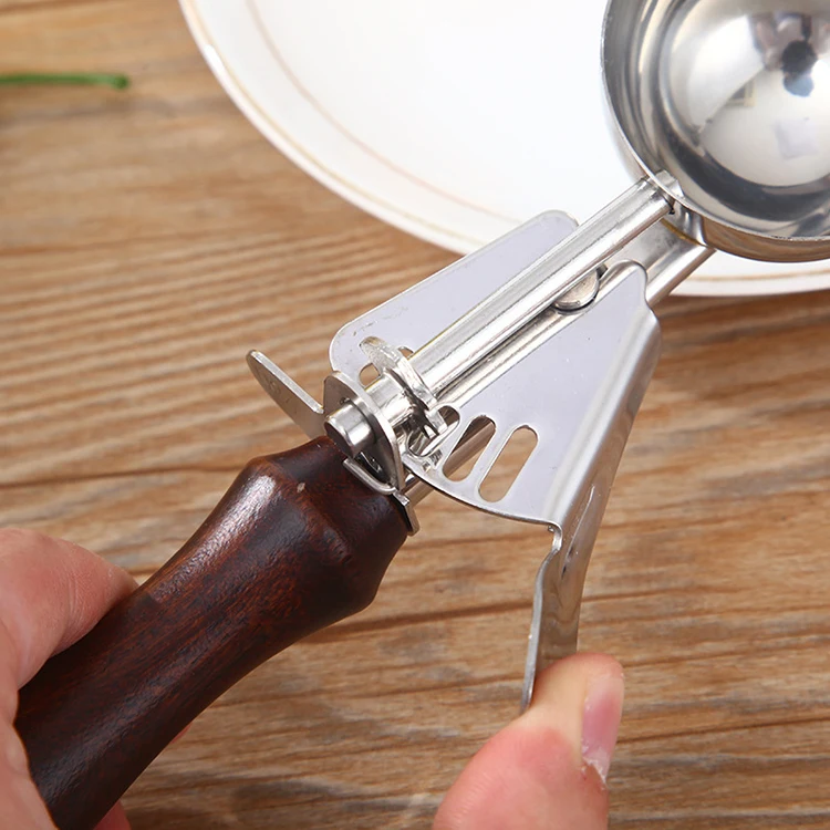 Stainless Steel Cookie Dough Scoop Ice Cream Scoop with Trigger Release and Wood Handle for Baking