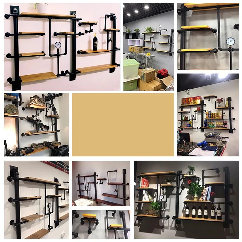 Customized Industrial Wall Mounted Iron Diy Furniture Metal Pipe Shelves for Home Decoration and Storage