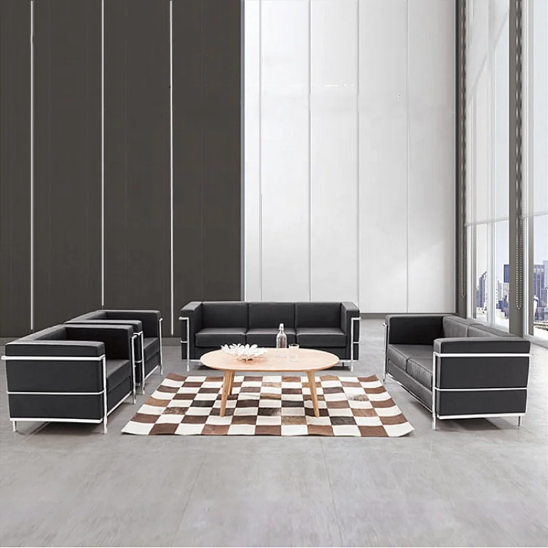 Nordic fashion black leather sofas chair metal steel frame modular sofa dining room cafe furniture modern office sofas chair